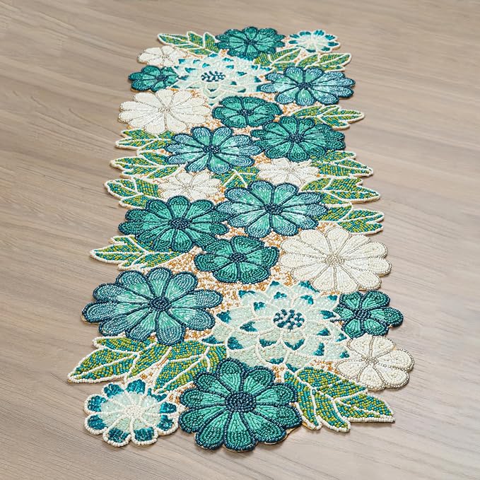 Beaded Table Runner Decore 36 inches Long Christmas Flower Design Beaded Table - Image 4