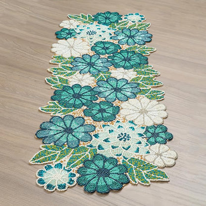 Beaded Table Runner Decore 36 inches Long Christmas Flower Design Beaded Table - Image 4