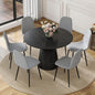 Round Dining Table Set for 6, 45" Modern Faux Marble Kitchen Table and Upholstered Chairs, 7 Piece Circle Dinner Set for Dining Room, Kitchen (Black Set)