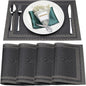 Placemats Set of 4,Washable,Heat and Stain Resistant Indoor/Outdoor Place mats,Vinyl Woven Non Slip Table Mats for Restaurant Table Protection,PVC Placemats(Black Gold,4PCS)