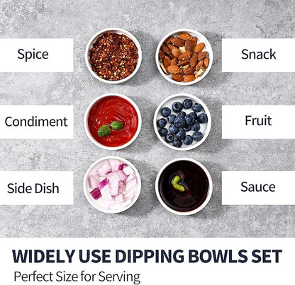 Selamica Soy Sauce Dish, 2.5 oz Ceramic Dipping Bowls Set of 6, 3.3 Inch Pinch Bowls, Mini Bowls for Side Dish, Condiment, Ketchup, Sushi, BBQ, White