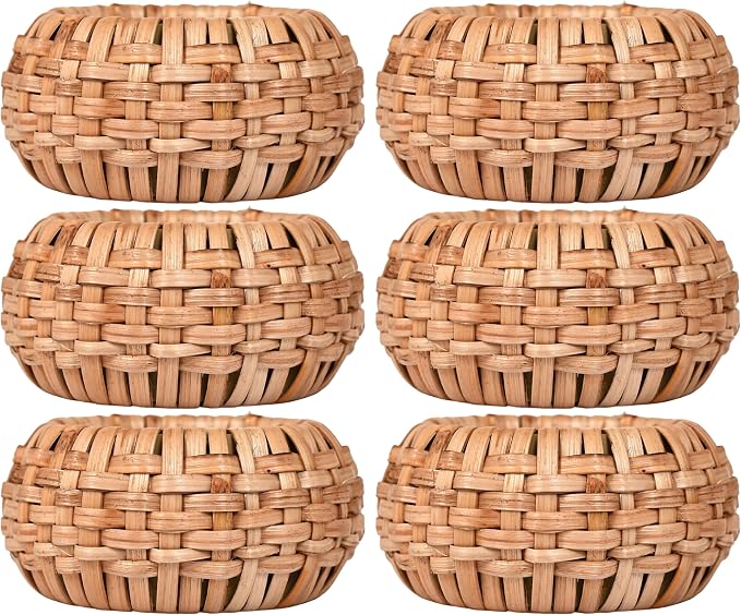 Natural Cane Napkin Rings Set of 6, Handwoven Table Decor, Bohemian Coastal - Image 7