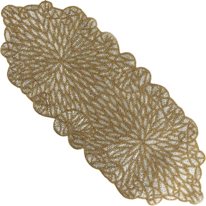 Gold Beaded Table Runner, 13x36 | 85% glass beads, 15% polyester backing - Image 5