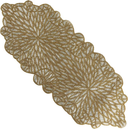 Gold Beaded Table Runner, 13x36 | 85% glass beads, 15% polyester backing - Image 5