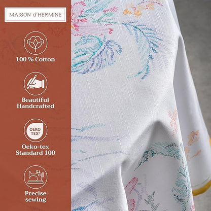 Maison d' Hermine Table Cloth Round Table 100% Cotton 63 Round Inches Tablecloth Reusable Decorative for Dining Room Farmhouse Home Valentines Day Decorations Spring Summer - Paradise Island
