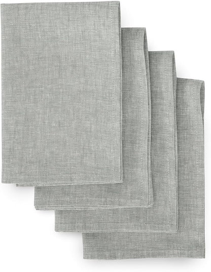 Solino Home Linen Cloth Napkins Set of 4-100% Pure Linen Chambray Grey Dinner Napkins 20 x 20 Inch - Athena, Handcrafted and Machine Washable