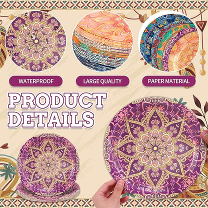 AnyDesign Boho Paper Plates Disposable Plates Vintage Bohemian Style Dessert - Image 3