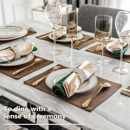 Home Brilliant Cloth Placemats Set of 8 Heat Resistant Dining Table Place Mats Linen Kitchen Table Mats, Brown