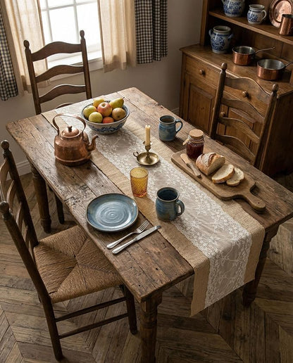 Burlap Table Runner with Lace, Rustic Farmhouse Table Runners - Image 5