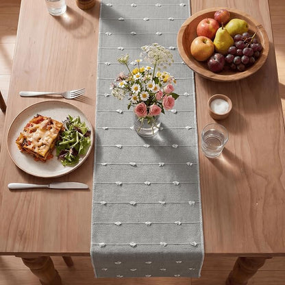 Artoid Mode Grey Farbic Rustic Cotton Woven Table Runner, Farmhouse Retro - Image 4