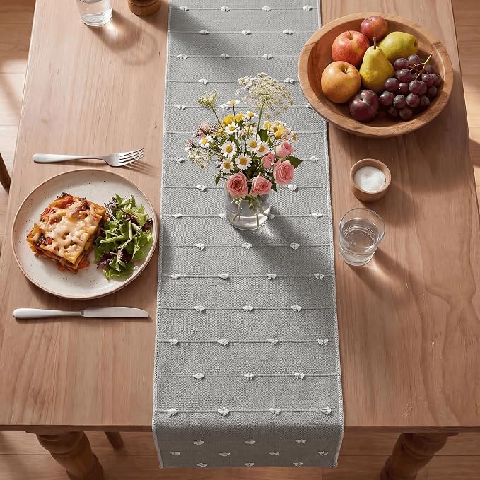 Artoid Mode Grey Farbic Rustic Cotton Woven Table Runner, Farmhouse Retro - Image 4