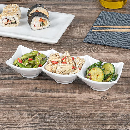 Restaurantware Voga 8.5 Ounce Divided Serving Dishes 10 Square Condiment Serving Dishes - 3 Compartments Serve Appetizers Snacks Dips Or Dressings White Melamine 3 Compartment Dishes