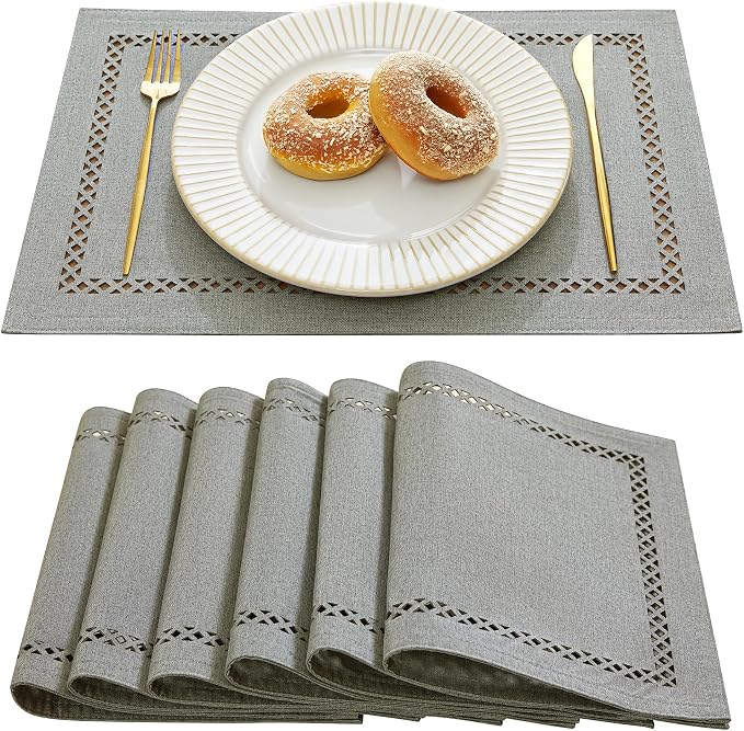 Farmhouse Burlap Place Mats, 12 x 18 Inch | Double Layer, Thick Textured by Aoztio