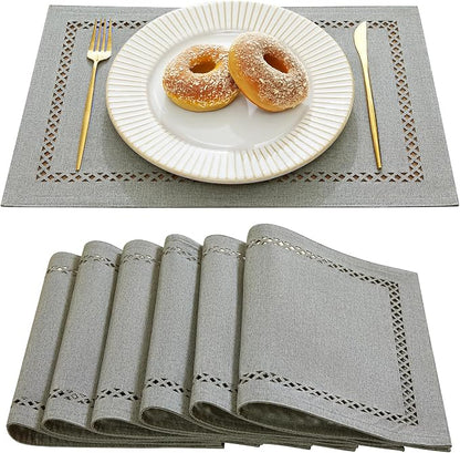 Farmhouse Burlap Place Mats, 12 x 18 Inch | Double Layer, Thick Textured by Aoztio