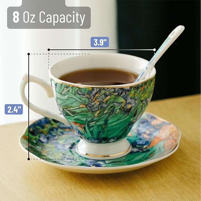 BTaT- Tea Cups and Saucers, 8 oz, Fine Porcelain Teacup Set - Image 3