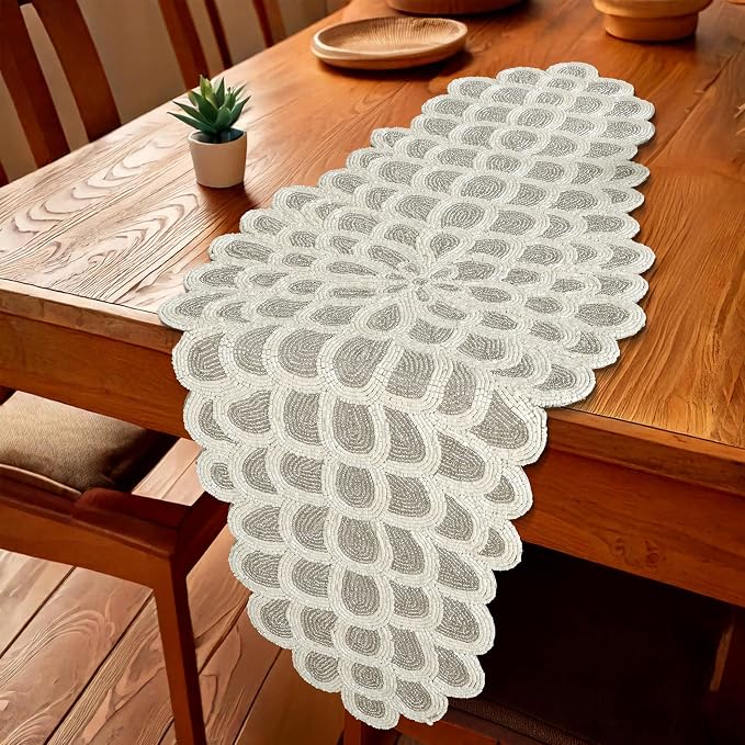 Hand-Beaded Table Runner, 13x36 | 85% glass beads, 15% polyester backing - Image 6