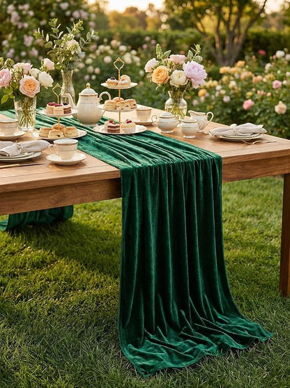 Velvet Table Runner Emerald Green 29x120 Inch Soft Fall Christmas Runners | 5 - Image 2