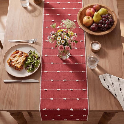 Artoid Mode Red Farbic Rustic Cotton Woven Table Runner, Farmhouse Christmas - Image 4