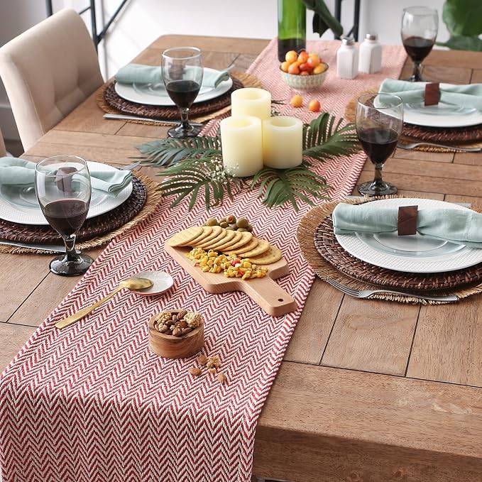 DII Woven Basic Tabletop Collection Chevron Table Runner, Tango Red - Image 3