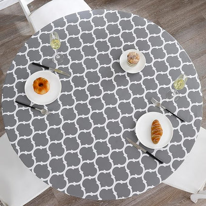 Walrus Round Vinyl Fitted Tablecloth with Flannel Backing Elastic Edge Design Table Cover Waterproof Oil-Proof PVC Table Cloth Stain-Resistant Best for 37"-44" Round