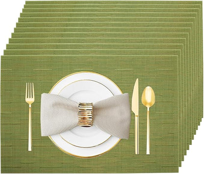 Green Vinyl Placemats Set of 12, Heat Resistant Table Placemats | 18x12 inch by Uolr
