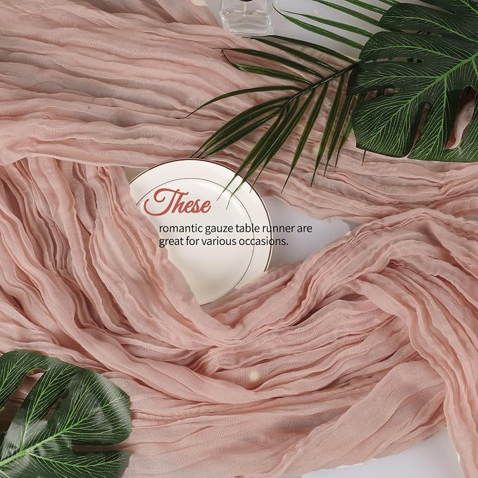 12 Pcs Dusty Pink Cheesecloth Table Runner 10Ft, Gauze Table Runners 21.5 x 120 - Image 5