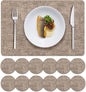 MOSAYT Faux Leather Placemats Set of 12, Heat Resistant Vinyl Place Mats with Coasters, Wipeable Washable 100% Waterproof Oil Proof Table Mat for Kitchen Dining Party Indoor Outdoor, 12" x 17", Khaki