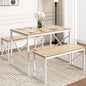 VECELO Kitchen Table with 2 Benches for 4, 43.3'' Wood Dining Room Dinette Sets with Metal Frame for Breakfast Nook and Small Space, Oak