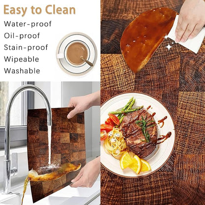 Brown Plaid Wooden Board Placemats Set of 6, Table Mates Non-Slip Heat Resistant Washable Linen Place Mats for Party Kitchen Dining Decoration Indoor Outdoor 12"x18"