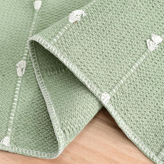 Artoid Mode Sage Green Farbic Rustic Cotton Woven Table Runner, Farmhouse - Image 5
