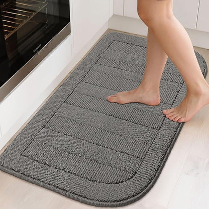 BEQHAUSE 24x40 Inch Kitchen Rug Mat Durable Kitchen Rugs Non-Slip Washable Absorbent Kitchen Mats for Floor Dirt-Resistant Semicircular Kitchen Mat (Grey)