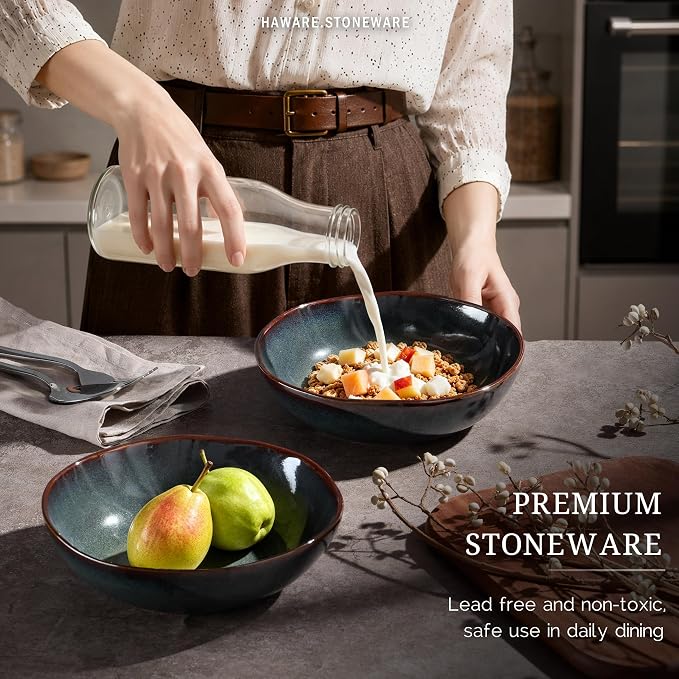 HaWare Cereal Bowls, 26oz Stoneware Serving Bowls Set of 4, - Image 5
