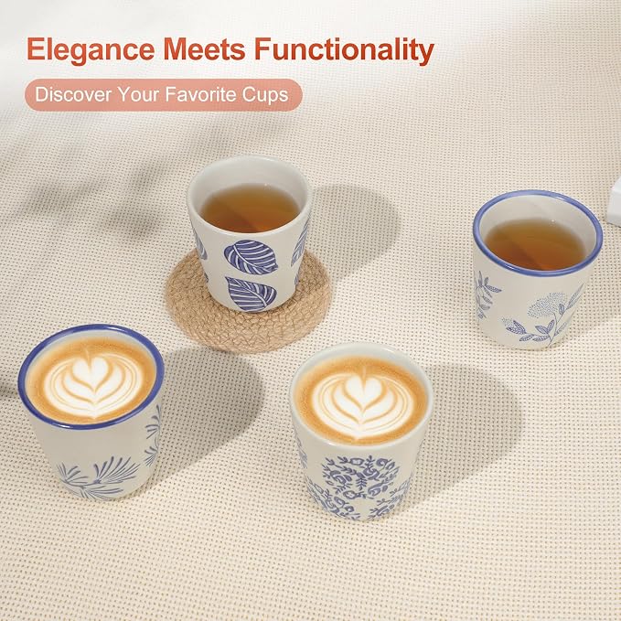 6.7 Ounce Janpanese Tea Cup Set of 4, Handle-less Espresso Cups Set - Image 4