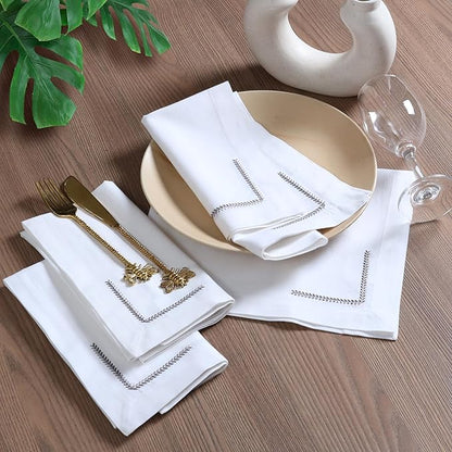 Bedding Craft Cotton Cloth Dinner Napkins Set of 12 – 18x18 with Decorative Embroidery & Selvedge – Machine Washable Fabric Napkins for Weddings, Baby Showers, Christmas & Easter