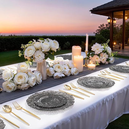U-QE 60PCS Clear Black Plastic Plates, Heavy Duty Black Disposable Plates Including 30PCS 10'' Dinner & 30PCS 7'' Dessert Plates -Hard Plastic Platos for Party & Wedding & Birthday
