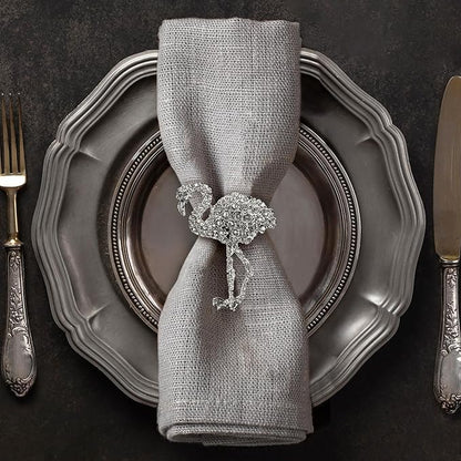 Decozen Set of 4 Silver Napkin Rings in Flamingo Design Festive Table Decor Setting for Holiday Wedding, Birthday, Kitchen, Home Decor Housewarming Gift - Mothers Day Decorations