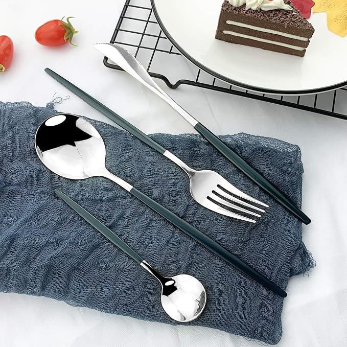 JASHII Flatware Serving Set 24 Piece, Stainless Steel Silverware Set, Modern - Image 7