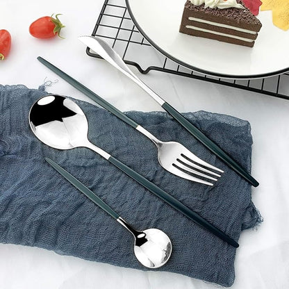 JASHII Flatware Serving Set 24 Piece, Stainless Steel Silverware Set, Modern - Image 7