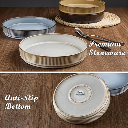 E-far Pasta Bowls Set of 4, 35oz Large Salad Bowl Plate - Image 6