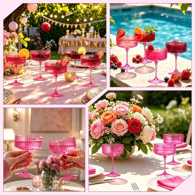 12PCS Plastic Martini Glasses, Hot Pink Disposable Coupe Cups | 10oz Acrylic - Image 7
