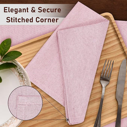 Ruvanti Cloth Napkins Set of 12, 18x18 Reusable Napkins Cloth Washable, Soft & Durable Table Napkin, Poly Cotton Fabric Dinner Napkins for Parties, Christmas, Thanksgiving, Weddings - Pink