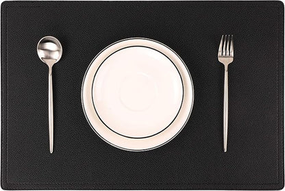 Set of 8 Faux Leather Placemats, PU Table Mats, Waterproof, Stain Resistant, Heat Resistant, Easy to Clean for Kitchen Dining Table,Conference Table C Black Rectangle