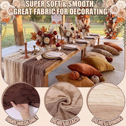 12 Pcs Fall Cheesecloth Gauze Table Runners, Gradient Brown | Thanksgiving - Image 3