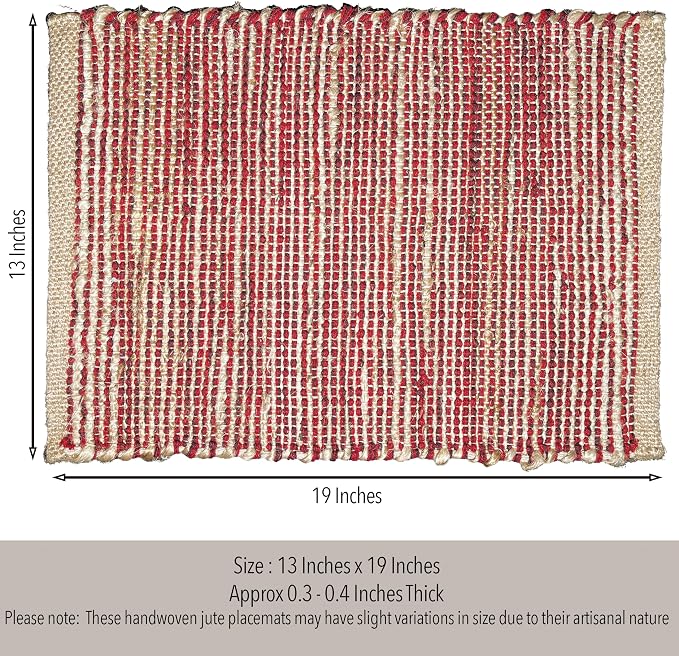 Natural Jute & Red Placemats, 13x19 Inch Dining Table Placemats - Image 4