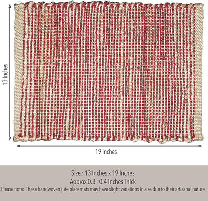 Natural Jute & Red Placemats, 13x19 Inch Dining Table Placemats - Image 4