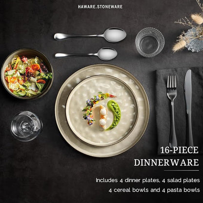 HaWare Dinnerware Sets, 16-Piece Plates and Bowls Set, Stoneware Dish Set - Image 3