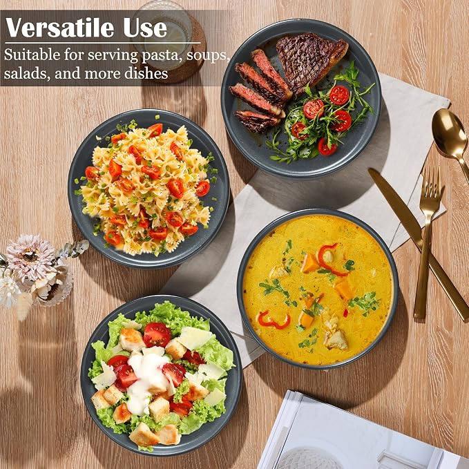 E-far Pasta Bowls Set of 4, 35oz Large Stoneware Bowl Plates | Reactive Glaze - Image 4