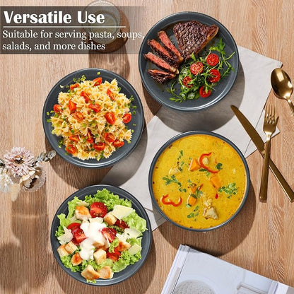E-far Pasta Bowls Set of 4, 35oz Large Stoneware Bowl Plates | Reactive Glaze - Image 4