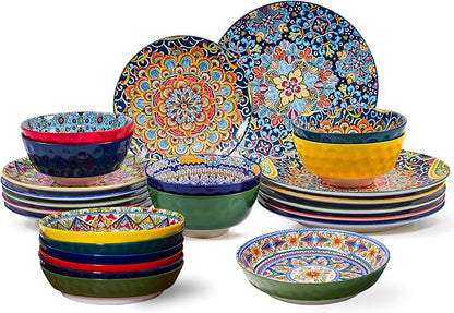 24 Pieces Dinnerware Sets, Ceramic Plates and Bowls Set, Microwave and by Romatlink