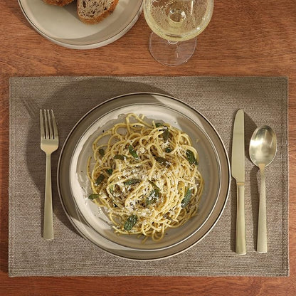 Gibson Elite Liberty Bay 16-Piece Pottery Clay Stoneware Dinnerware Set – Taupe Reactive Glaze, Stackable Plates and Bowls W/Pasta Bowl, Service for 4 – Microwave & Dishwasher Safe
